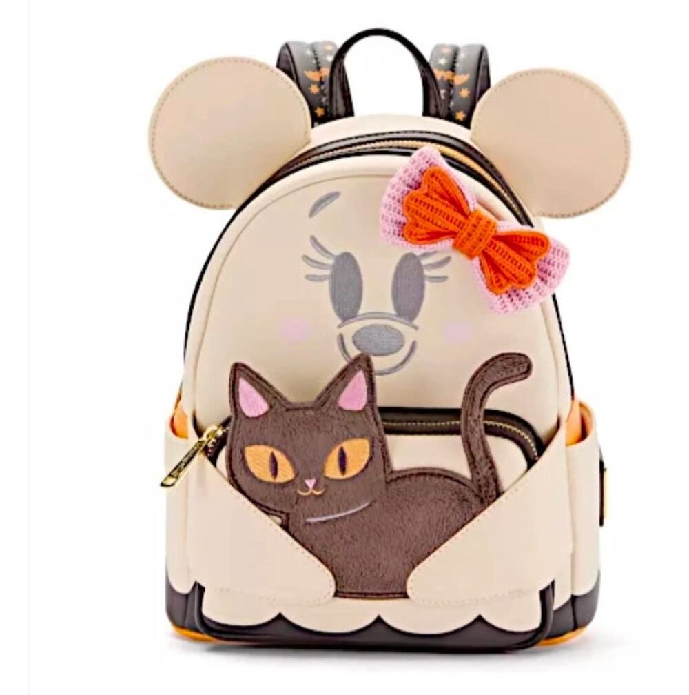 Loungefly Disney Parks halloween Cutie Ghist Minnie Mouse with black Cat mini